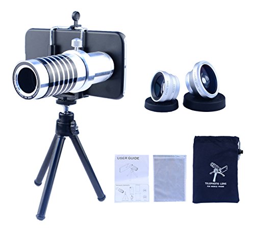 détail Apexel Kit objectif 4-en-1 Macro grand angle avec objectif téléphoto ABS x8 et coque noire, For samsung galaxy S6 edge plus