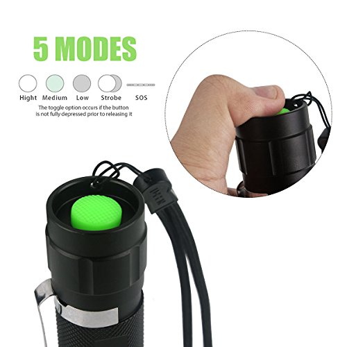 LED Taschenlampe CREE 1000 Lumen Superhelle T6 LED Handgerät Taschenlampe Tragbare Wasserdichte Taschenlampe im Freien mit Einstellbarem Fokus 5 Licht-Modus, 2 x Rechargeable 18650 Lithium Ion batteries included - 4