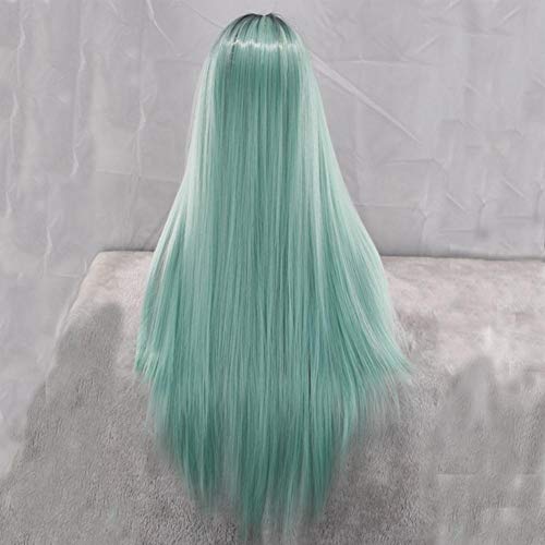 Preisvergleich Produktbild Mintgrüne Perücke Europa und amerikanische Frauenart lange gerade Cosplay-Partei-Perücke-Haar-Schwarzes Grün gefärbte Steigungs-Chemiefaser Headgear beständige synthetische Haar-Perücke für Frauen