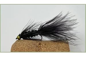 TROUTFLIES UK LURES Forellenfliege Wooly Bugger, Forellenköder, 6 Stück, schwarz, Größe 10, zum Fliegenfischen