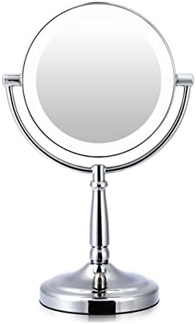 LED Cosmetic Mirror Desktop Lamp European Double Vanity Mirror Princess Mirror With Light Mirror Magnifier,Silver-7Inches