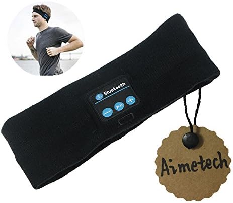 Wireless Bluetooth Headband, Aimetech Sports Sleep Headset Headwear Strap with Mic Built-in, Black