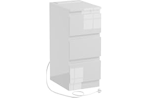 PCGAGA Slim Bedside Table with Charging Station, Small Bedside Cabinet with 3 Drawers, 2 USB Ports & 2 Outlets, Narrow Nightstand Slimline Side Table (High Gloss, White, 25cmW)