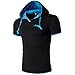 Produktbild Kurzarm Hoodie T-Shirt Herren Slim Fit Top Btruely Mit Kapuze T-shirt Slim Kurzarmshirt Sports Top Männer Freizeit Hemd Casual Top Sommer (L, Blau)