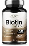 Biotin Tablets for Hair - 12000mcg per Serving - 180 Capsules - UK Made Biotin Hair Growth Supplement - Enhanced with Copper and Zinc - Supports Normal Hair Growth and Colour - 3 Months Supply