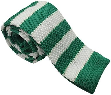 Szeagle Men's Polyester Light Green White Striped Square End 2" Knitted Man Kniting Ties