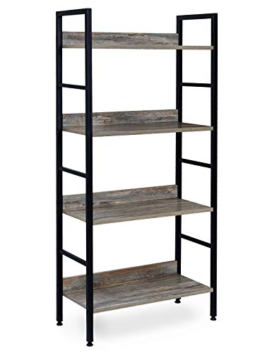 Étagère de Rangement Vintage Escalier 4 Niveaux en Bois Acier Étagere Plante Livre Déco Etagere à Chaussures Metal pour Cuisine Garage Salon Chambre Bureau Industrielle Etagere Bibliotheque Noir
