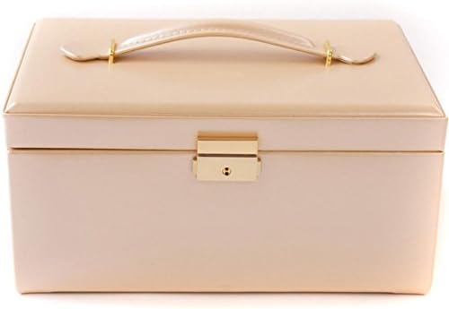 Meydlee Top PU Leather Jewelry Box Large Capacity Lockable Makeup Storage Case with Mirror-Handle-4 Slide Drawers , apricot
