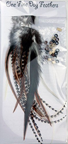 REAL FEATHER HAIR EXTENSIONS - 25 MINI SHORT FLUFFY MIXED NATURALS WITH RINGS & LOOP