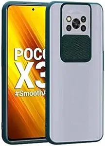 Aviaaz Poco X3 Pro Camera Protection Slider/Shutter Shockproof Matte Translucent Hard Back Case Cover Compatible with Poco X3 Pro (Dark Green)