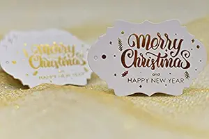 Confetti! Merry Christmas & Happy New Year Gift Tags Gold Foil - Fancy Frame Gift Tags for Christmas (Pack of 30)
