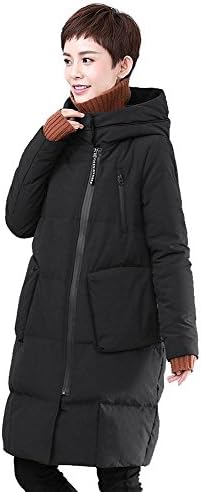 women warm down jacket hooded long sleeve zipper pocket puffer coats lightweight windproof parkas . black . m