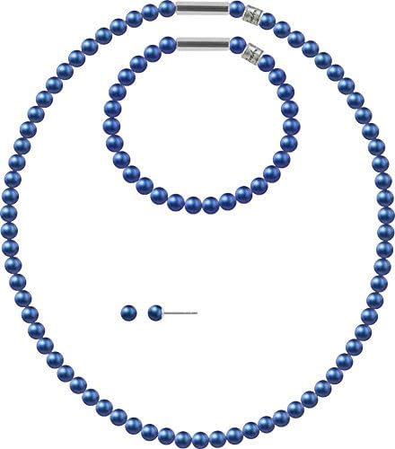 Set of Jewellery Mini with Original Swarovski Pearl Necklace 6 mm iridescent dark blue pearl