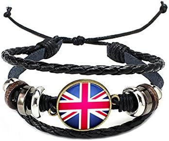 Livecity 2018 World Cup Adjustable Faux Leather Cuff Bracelet National Flag Punk Jewelry size Golden* (Britain)