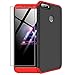 Produktbild AILZH Huawei Honor 7A/Y6 2018/Enjoy 8E Hülle 360 Grad Schutzhülle HandyHülle Anti-Schock PC Hartschale Stoßfänger 360°Full-Cover Case Matte Schutzkasten+Gehärteter Glasfilm(Rot und schwarz)