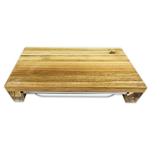 cleenbo Schneidbrett „STYLE acacia“ Profi Küchenbrett aus geölter Akazie mit verschiebbarer Gastronorm Edelstahl Auffangschale (GN) 1/2, Board Maße: 420 x 290 x 60 mm - 2