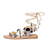 Sandalen Feifei Damenschuhe Hohe Qualität Material Sommer Flachboden Mode Krawatte Hausschuhe (Größe : EU37/UK4.5-5/CN37)