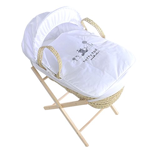 Isabella Alicia Tatty Ted Teddy Maize Natural Moses Basket and Pine Folding Stand (Silver)