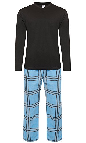 Pijama para hombre, forro abrigado negro Black / Blue Check Pant (MPJ) Medium