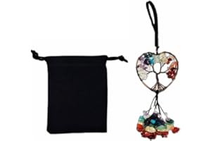 Pandiui23 Herz-Anhänger Baum des Lebens Rückspiegel-Zubehör, 7 Chakra-Kristalle und Heilsteine ​​Sieben Farben Stein Auto-Hängezubehör Viel Glück Wanddekoration (7 Chakren)