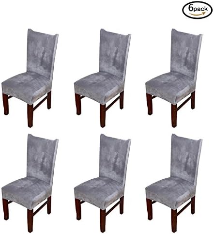 Zhihong 6 Pieces Universal Stretch Fox Pile Fabric Chair Covers Removable Washable Ceremony Hotel Dining Room Kitchen Bar Dining Seat Cover Restaurant Wedding Part Decor (Grey)