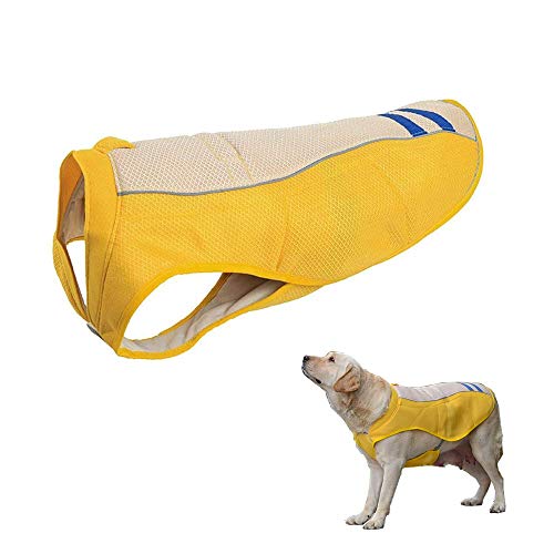 HomeYoo Gilet de Refroidissement pour Chiens, Manteau de Refroidissement Respirant extérieur Veste d'été Anti-Chaleur d'été pour Chiens de Compagnie Moyens et Grands (L, Jaune)