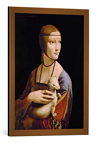 Kunst für Alle Image encadrée: Leonardo da Vinci Frau mit Hermelin - Impression d'art décorative, en Cadre de Haute qualité, 50x70 cm, Cuivre Brossé