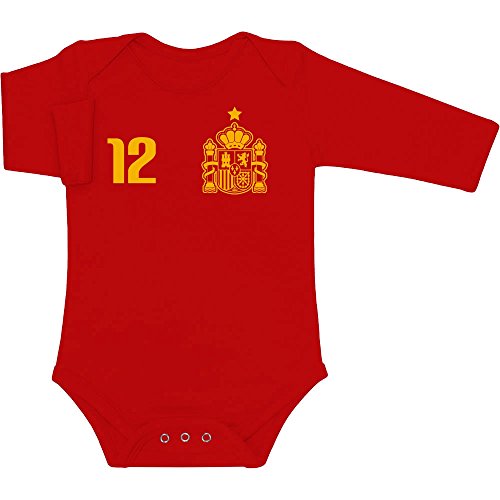 Shirtgeil Spanien Spanisches Fan-Trikot 12. Mann Fußball WM Baby Langarm Body 62/68 (3-6M) Rot