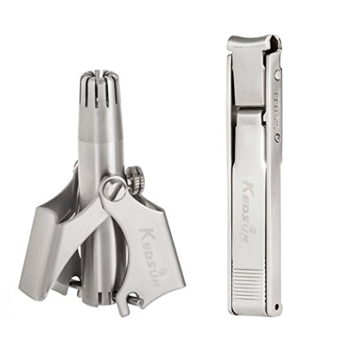 KEDSUM Professional Portable Manual Nose & Ear Hair Trimmer, No Batteries Required, Stainless Steel Nose Hair Remover for Men & Women,Come with a Fingernail Clipper as a Small Gift