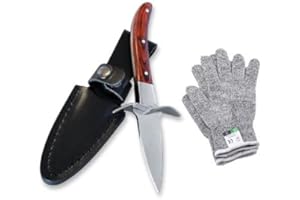 Yaasier Austernmesser Set,Austernmesser,Austernmesser Und Handschuh,Austernmesser mit Holzgriff,Edelstahl Austernöffner mit Handschuhe,für Muscheln oder Muscheln, Meeresfrüchte, Werkzeuge