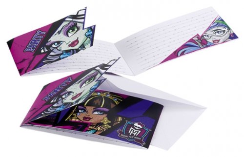 6 Einladungskarten mit Umschlag Monster High 2