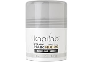 Kapilab Fibras Capilares - Disimula la falta de Cabello al Instante – Microfibras en Polvo de Queratina para Hombres y Mujeres - Tapa la Calvicie de forma Natural - 5gr - Negro