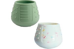 Tidy Tot Dinky Cup Lot de 2 gobelets d'apprentissage ouverts équilibrés pour bébé à partir de 4 mois, en silicone sans BPA, extra petit pour les bouches étroites et les petites mains | Gobelet pour