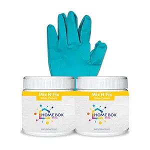 HOME BOX mini Mix N Fix White Cement with Pair of Gloves, Used for Mini Craft Projects, Small Touch Ups, 500 g, Pack of 2