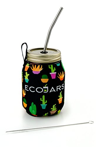 Jarra de yugo de Smoothie To Go, jarra de zumo para cactus Cacti, negro reutilizable, botella de agua portátil, deportiva, de cristal, con mangas de fruta, de acero inoxidable, 500ml, black version