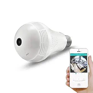 JSS V380 Spy Bulb Shape Fisheye 360 Panoramic-Wireless WiFi 2MP Ultra HD IP CCTV with Wireless Security, 2 Way Audio inbuilt Mic and Speaker and Support 64Gb Sd Card - Panoramic View 360 Degree