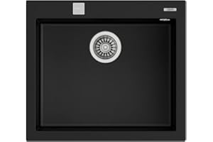 TEKA Fregadero Encastrado 1 Cubeta Granito, Profundidad 20 cm, Desagüe Automático con Válvula Canasta y Sifón, ForSquare 50.40 TG