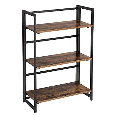 VASAGLE SONGMICS Support de Rangement Pliable, Étagère à 3 Niveaux, Étagère Multifonctionnelle, Montage Facile, avec Cadre Métallique, Vintage, Noir LLS66X