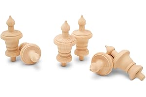 Woodpeckers Unfinished Wood Finials - Decorative, 3-1/2 inch, For Bed Post and Curtain Rod, Pack of 6 Large Craft Finials
