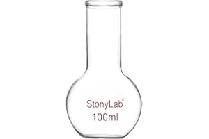 StonyLab Glass 100ml Long Neck Flat Bottom Flask, Borosilicate Glass Heavy Wall Flat Bottom Boiling Flask with Long Neck, 100ml