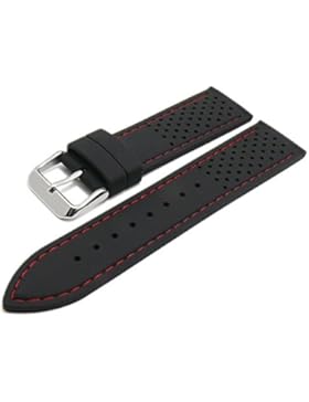 Meyhofer Uhrenarmband Veteli 20mm schwarz Silikon Racing-Look rote Naht MyCrkkb525/20mm/schwarz/rN