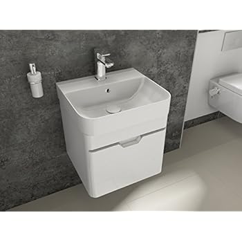 VBChome Badmöbel Slim Weiß 50 x 35 cm Waschbecken mit Unterschrank