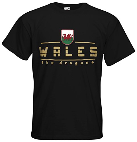 Wales EM 2016 Fanshirt T-Shirt Trikot (Schwarz, L)