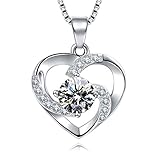 Collier Femme Argent 925 en Zirconium cubique Pendentif Coeur Amour Cadeau avec Paquet exquis