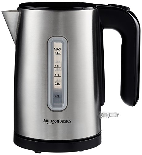 AmazonBasics Elektrischer Wasserkocher, 1,5 l, gebürsteter Edelstahl