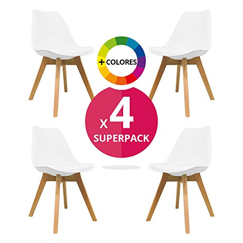 MASTERITEM Silla Nórdica (Pack 4) - Silla escandinava Blanca - Silla Nordic Scandi Inspirada en Silla Eames DSW - Mona - (Elige tu Color)