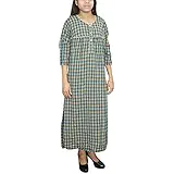 Indiatrendzs Women Warm Nightdress Nighty Check Print Green Woolen Nightgown XL