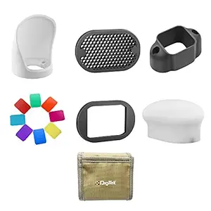 DIGITEK (DFB-001) Professional Speedlight Flash Bot & Modifier Kit Universally Compatible | New Labeled Flash Diffuser Accessories Sphere | Bounce | Grid | Grip | Gel Mount & 8 Creative Gel
