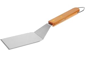 RUECAB - Spatules pour barbecue, Ensembles d'ustensiles pour barbecue - Spatule pour plancha INOX, grattoir pour plancha INOX - Manche en bois d'Acacia - Longueur : 28cm