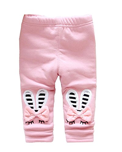 Zhuannian Baby Girls Bowknot Fleece Lining Leggings Trousers (6-9months, Pink rabbit)